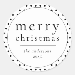 Einfache moderne Schwarz & Weiß Weihnachts Classic Runder Aufkleber