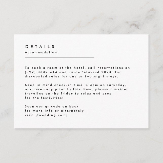 Einfache, moderne Schwarz-weiße Monogramm-Details Begleitkarte (Vorderseite)