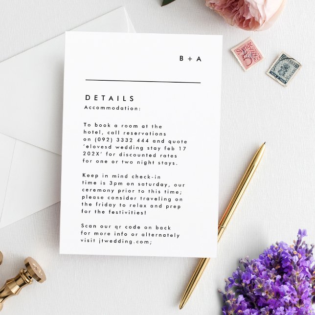 Einfache, moderne Schwarz-weiße Monogramm-Details RSVP Karte (Von Creator hochgeladen)