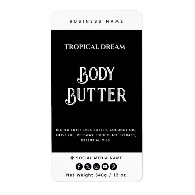 Einfache, moderne Schwarz-weiße Produktkennzeichnu (Vorne)