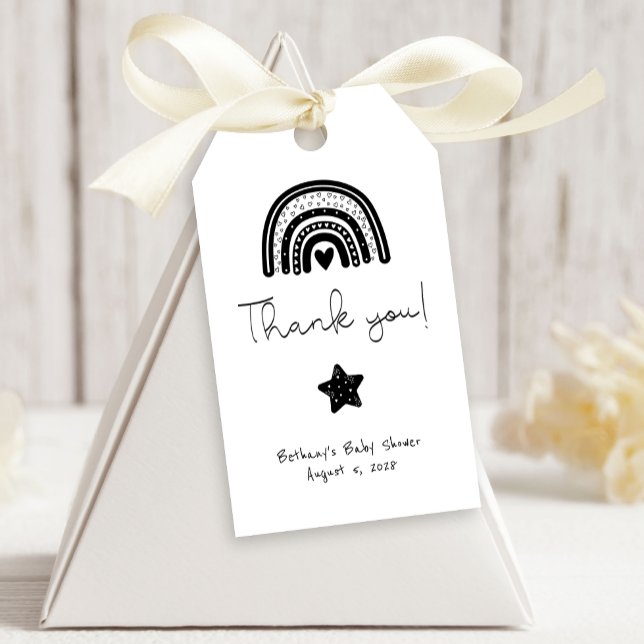 Einfache moderne Schwarz-weiße Rainbow Baby-Dusche Geschenkanhänger (Von Creator hochgeladen)