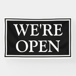 Einfache moderne Schwarz-weiße Wir sind Open Busin Banner