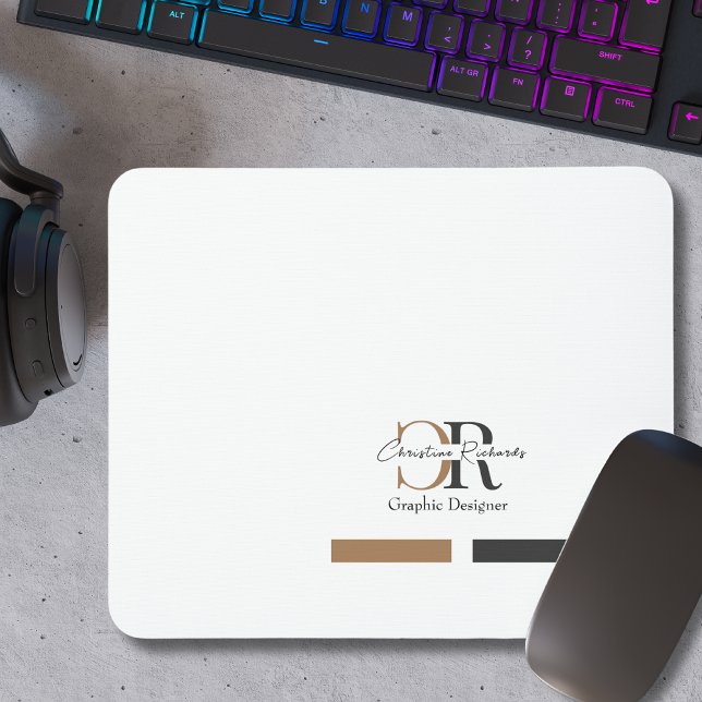 Einfache moderne Schwarze Gold Monogram Mousepad (Von Creator hochgeladen)
