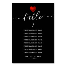 Einfache moderne Schwarze Hochzeit des Roten Herze Tischnummer