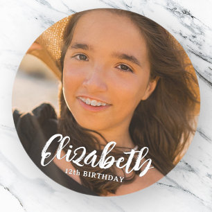 Einfache moderne Script-Foto Geburtstagsgrüßen Runder Aufkleber