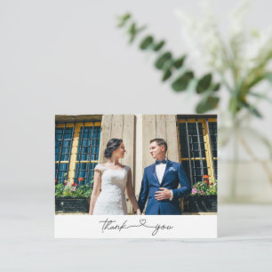 Einfache moderne Script-Foto Hochzeit Vielen Dank Postkarte