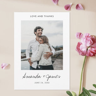 Einfache moderne Script-Foto Hochzeitgäste Dankeskarte