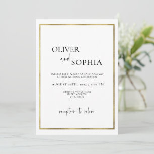 Einfache moderne Script Minimalistische Goldrahmen Einladung