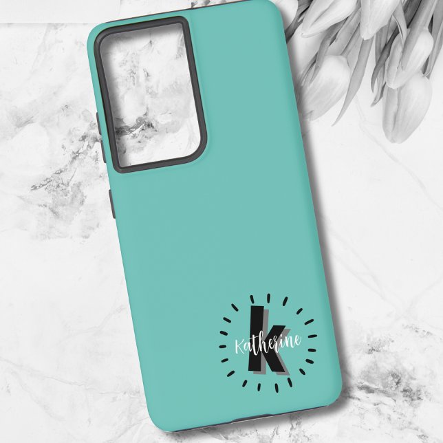 Einfache moderne Script Monogram Samsung Galaxy Hülle (Fun Modern Script Monogram Initial Samsung Galaxy S21 Ultra Case)