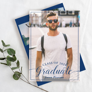 Einfache moderne Script Navy Blue Abschluss 3 Foto Einladung