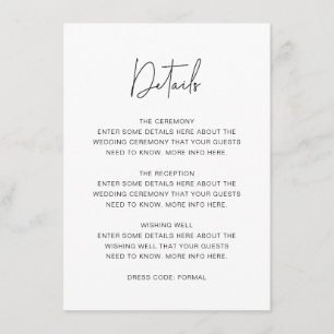 Einfache, moderne Script-Schriftart-Hochzeitdetail Begleitkarte