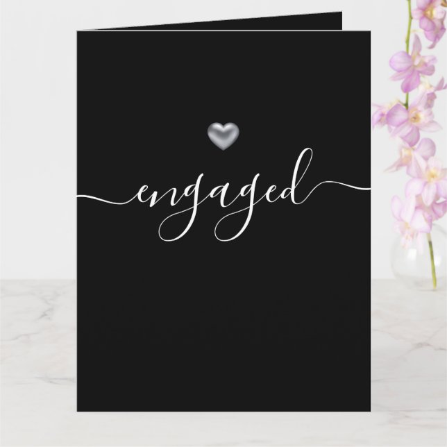 Einfache moderne Silver Heart Black Verlobt Karte (Orchidee)