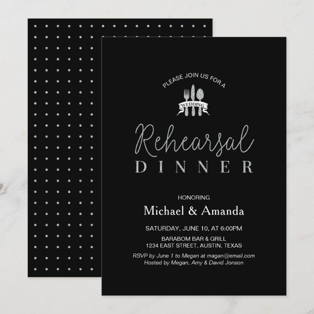 Einfache moderne Silver Wedding Probe Dinner Card Einladung (Vorne/Hinten)