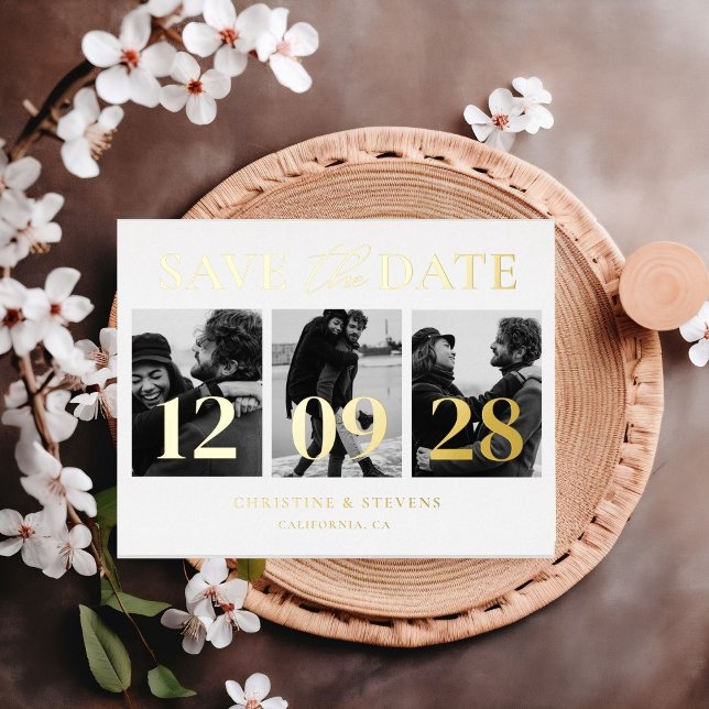 Einfache moderne SkriptWedding Save the Date Foto  Folie Einladungspostkarte (Von Creator hochgeladen)