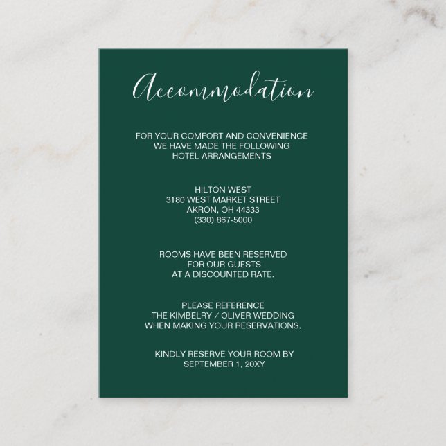 Einfache moderne Smarald Green Wedding Begleitkarte (Vorderseite)