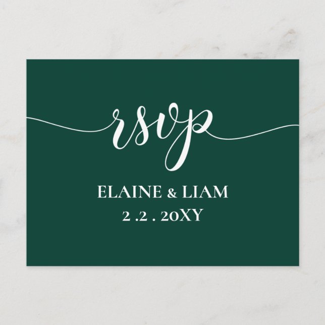 Einfache moderne Smarald Green Wedding RSVP Einladungspostkarte (Vorderseite)