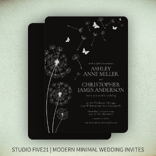 Einfache, moderne Smoke Black Dandelion Wedding Einladung