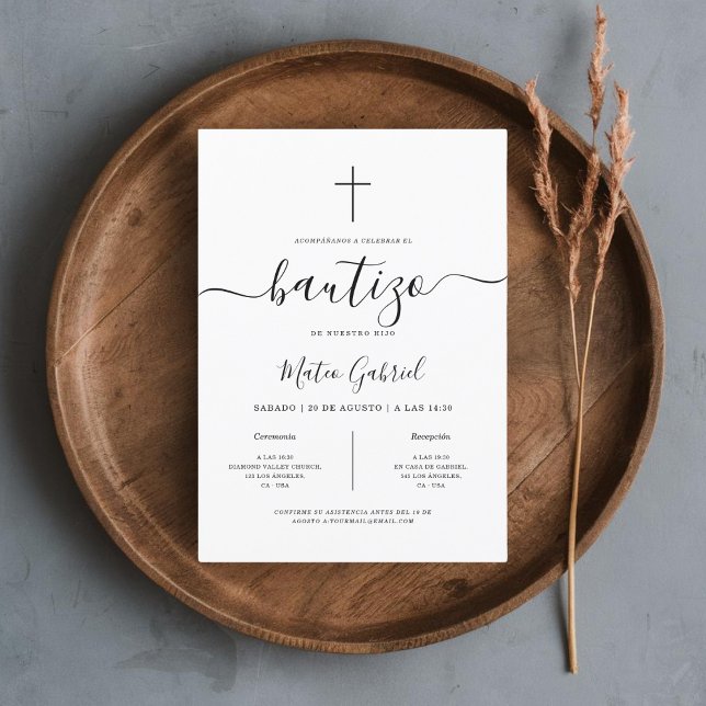 Einfache moderne spanische Invitación de Bautizo W Einladung (Von Creator hochgeladen)