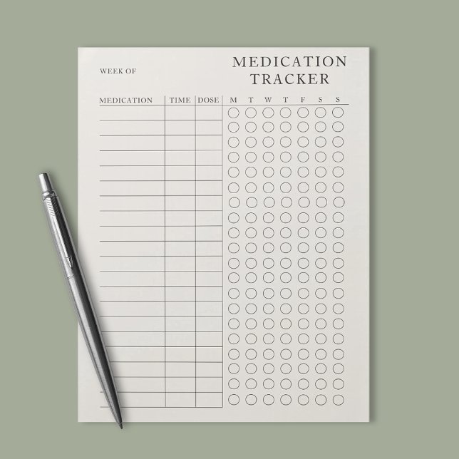Einfache moderne Tearaway Weekly Medical Tracker Notizblock (Von Creator hochgeladen)