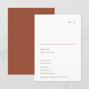 Einfache moderne Terracotta-Monogramm-Hochzeit RSVP Karte