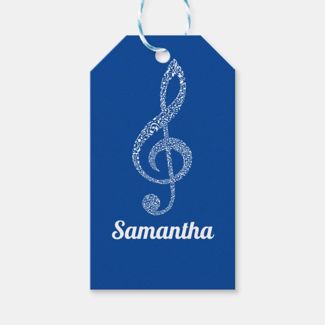 Einfache moderne Treble Clef Weiße Noten Illustrie Geschenkanhänger (Vorderseite)