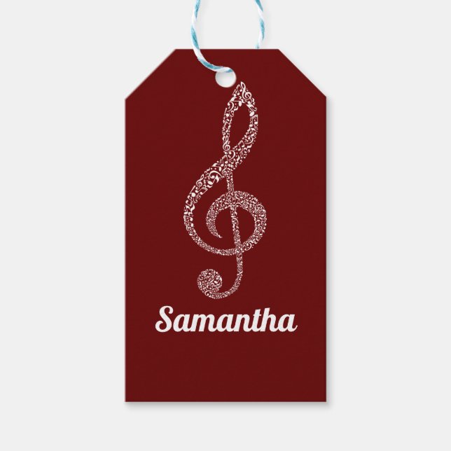 Einfache moderne Treble Clef Weiße Noten Illustrie Geschenkanhänger (Vorderseite)