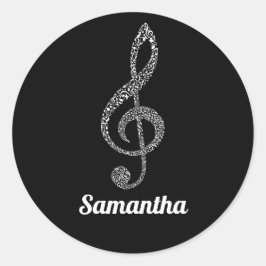 Einfache moderne Treble Clef Weiße Noten Illustrie Runder Aufkleber