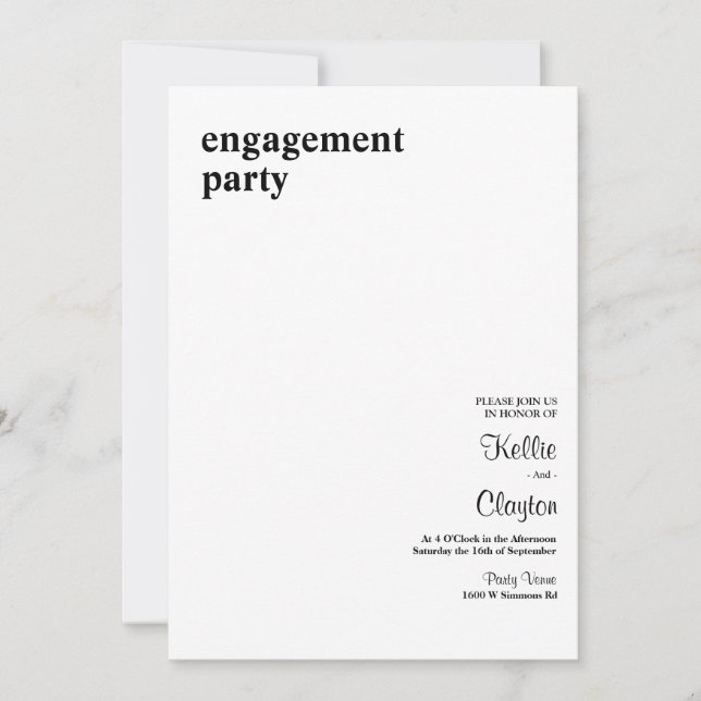 Einfache, moderne Typ-Engagement-Partei Einladung (Vorderseite)