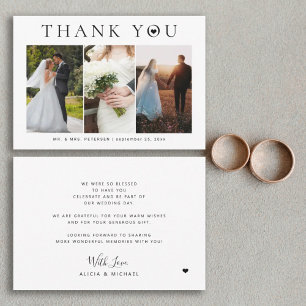 Einfache moderne Typografie 3 Fotos Hochzeit  Dankeskarte