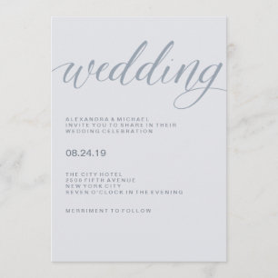 Einfache moderne Typografie   Dusty Blue Wedding Einladung