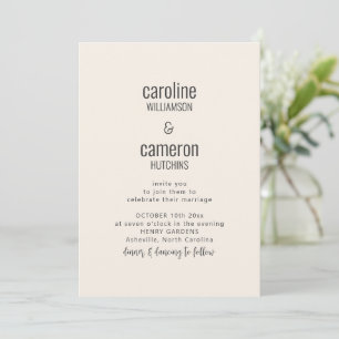 Einfache moderne Typografie für eine Hochzeit in E Einladung