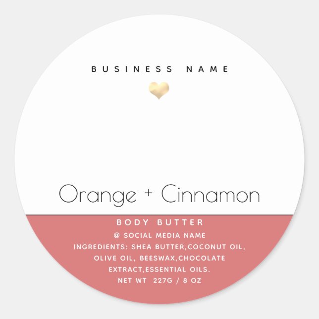 Einfache moderne Typografie Goldherz Butter Runder Aufkleber (Vorderseite)