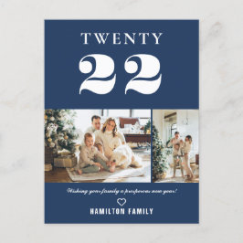 Einfache moderne Typografie Neujahr Zwei Foto Postkarte