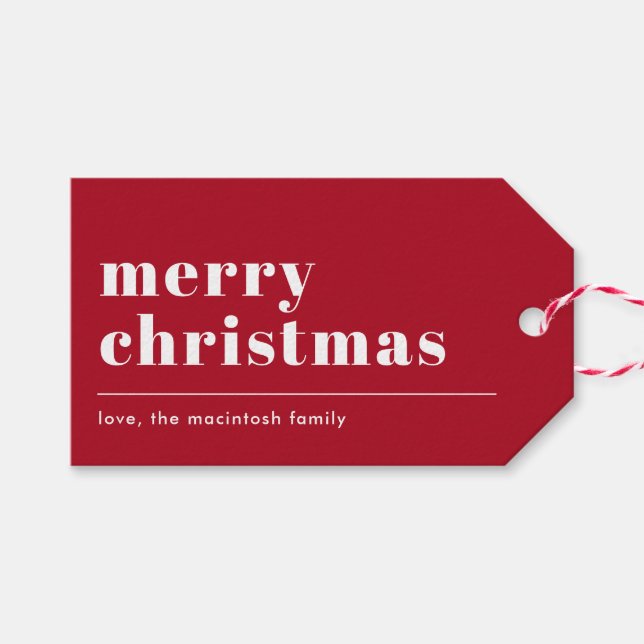 Einfache moderne Typografie rot Geschenkanhänger (Vorderseite (Horizontal))