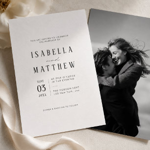 Einfache moderne typografische Foto-Hochzeitseinla Einladung