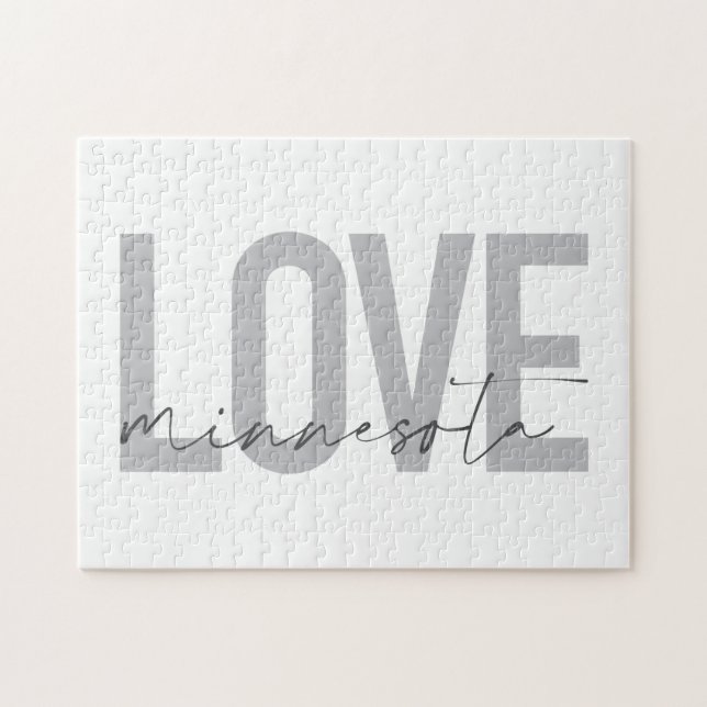 Einfache, moderne, urbane, coole Liebe Minnesota Puzzle (Horizontal)