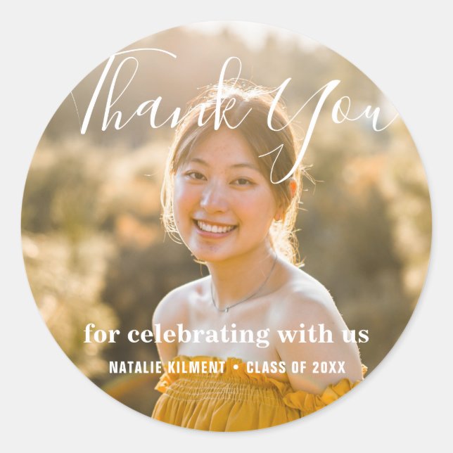 Einfache Moderne Vielen Dank Foto Abschluss Runder Aufkleber (Vorderseite)