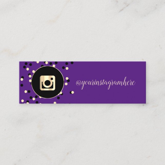 Einfache moderne Violette, Punkte, Gold-Instagramm Mini Visitenkarte (Vorderseite)