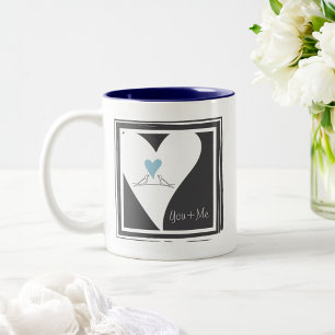 Einfache moderne Vögel in Liebe Hellblaues Herz Zweifarbige Tasse