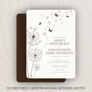 Einfache moderne Walnut Brown Dandelion Wedding Einladung
