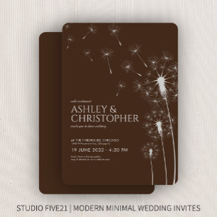 Einfache moderne Walnut Brown Dandelion Wedding Einladung
