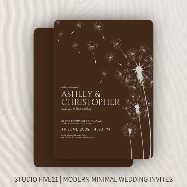 Einfache moderne Walnut Brown Dandelion Wedding Einladung (Von Creator hochgeladen)