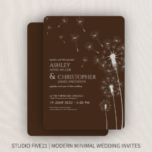 Einfache moderne Walnut Brown Dandelion Wedding Einladung