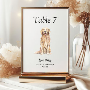 Einfache moderne Wasserfarbe-Hochzeit mit Hund Tischnummer