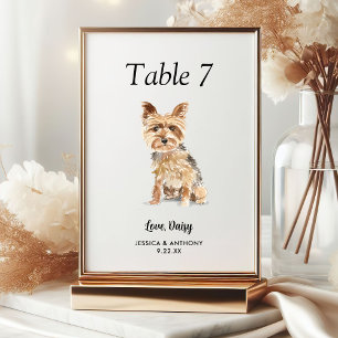 Einfache moderne Wasserfarbe-Hochzeit mit Hund  Tischnummer
