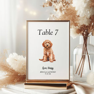 Einfache moderne Wasserfarbe-Hund-Hochzeit Tischnummer