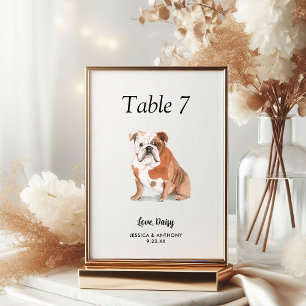 Einfache moderne Wasserfarbe-Hund-Hochzeit  Tischnummer