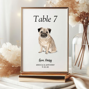 Einfache moderne Wasserfarbe-Hund-Hochzeit  Tischnummer
