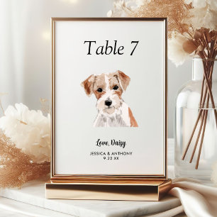 Einfache moderne Wasserfarbe-Hund-Hochzeit Tischnummer