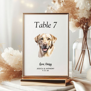 Einfache moderne Wasserfarbe-Hund-Hochzeit Tischnummer